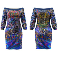 American Samoa Warrior Family Matching Off The Shoulder Long Sleeve Dress and Hawaiian Shirt Polynesian Fruit Bat Talofa Urban Graffiti Street Art