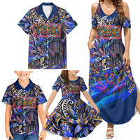 American Samoa Warrior Family Matching Summer Maxi Dress and Hawaiian Shirt Polynesian Fruit Bat Talofa Urban Graffiti Street Art