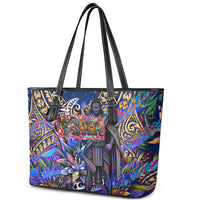 American Samoa Warrior Leather Tote Bag Polynesian Fruit Bat Talofa Urban Graffiti Street Art