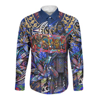 American Samoa Warrior Long Sleeve Button Shirt Polynesian Fruit Bat Talofa Urban Graffiti Street Art