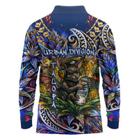 American Samoa Warrior Long Sleeve Polo Shirt Polynesian Fruit Bat Talofa Urban Graffiti Street Art