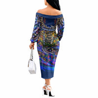 American Samoa Warrior Off The Shoulder Long Sleeve Dress Polynesian Fruit Bat Talofa Urban Graffiti Street Art