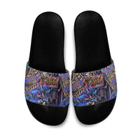 American Samoa Warrior Slide Sandals Polynesian Fruit Bat Talofa Urban Graffiti Street Art