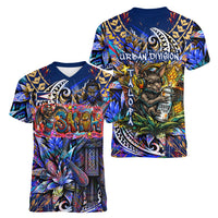 American Samoa Warrior Women V-Neck T-Shirt Polynesian Fruit Bat Talofa Urban Graffiti Street Art