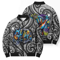 Chur Bro Shaka Sign Bomber Puffer Jacket New Zealand Koru Colorful Graffiti Splash