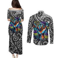 Chur Bro Shaka Sign Couples Matching Puletasi and Long Sleeve Button Shirt New Zealand Koru Colorful Graffiti Splash TS04 - Polynesian Pride