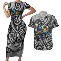 Chur Bro Shaka Sign Couples Matching Short Sleeve Bodycon Dress and Hawaiian Shirt New Zealand Koru Colorful Graffiti Splash TS04 Multicolor - Polynesian Pride