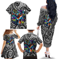 Chur Bro Shaka Sign Family Matching Off The Shoulder Long Sleeve Dress and Hawaiian Shirt New Zealand Koru Colorful Graffiti Splash TS04 - Polynesian Pride
