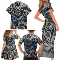 Chur Bro Shaka Sign Family Matching Short Sleeve Bodycon Dress and Hawaiian Shirt New Zealand Koru Colorful Graffiti Splash TS04 - Polynesian Pride