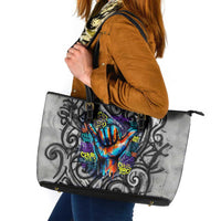 Chur Bro Shaka Sign Leather Tote Bag New Zealand Koru Colorful Graffiti Splash