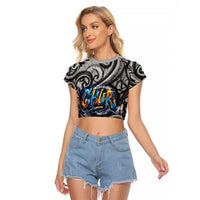 Chur Bro Shaka Sign Raglan Cropped T Shirt New Zealand Koru Colorful Graffiti Splash TS04 Female Multicolor - Polynesian Pride