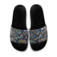 Chur Bro Shaka Sign Slide Sandals New Zealand Koru Colorful Graffiti Splash