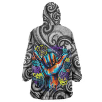 Chur Bro Shaka Sign Wearable Blanket Hoodie New Zealand Koru Colorful Graffiti Splash