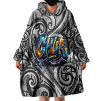 Chur Bro Shaka Sign Wearable Blanket Hoodie New Zealand Koru Colorful Graffiti Splash