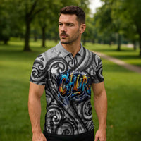 Chur Bro Shaka Sign Zipper Polo Shirt New Zealand Koru Colorful Graffiti Splash TS04 - Polynesian Pride