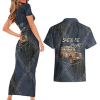 New Zealand She’ll Be Right Couples Matching Short Sleeve Bodycon Dress and Hawaiian Shirt NZ Slang No. 8 Wire Map Pattern TS04 - Polynesian Pride
