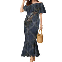 New Zealand She’ll Be Right Family Matching Mermaid Dress and Hawaiian Shirt NZ Slang No. 8 Wire Map Pattern TS04 Mom's Dress Navy Slate - Polynesian Pride