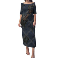 New Zealand She’ll Be Right Family Matching Puletasi and Hawaiian Shirt NZ Slang No. 8 Wire Map Pattern TS04 Mom's Dress Navy Slate - Polynesian Pride