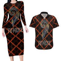 Tu Meke Maori New Zealand Slang Couples Matching Long Sleeve Bodycon Dress and Hawaiian Shirt with Glow Neon Step Style