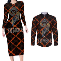 Tu Meke Maori New Zealand Slang Couples Matching Long Sleeve Bodycon Dress and Long Sleeve Button Shirt with Glow Neon Step Style