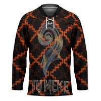 Tu Meke Maori New Zealand Slang Hockey Jersey with Glow Neon Step Style TS04 Unisex Black Orange - Polynesian Pride