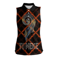 Tu Meke Maori New Zealand Slang Women Sleeveless Polo Shirt with Glow Neon Step Style