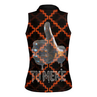 Tu Meke Maori New Zealand Slang Women Sleeveless Polo Shirt with Glow Neon Step Style