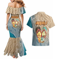 Kiwi Jandal Beach Life Couples Matching Mermaid Dress and Hawaiian Shirt New Zealand Flip Flops Ocean Wave Surf Style