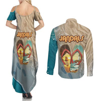 Kiwi Jandal Beach Life Couples Matching Summer Maxi Dress and Long Sleeve Button Shirt New Zealand Flip Flops Ocean Wave Surf Style TS04 - Polynesian Pride