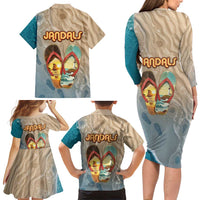 Kiwi Jandal Beach Life Family Matching Long Sleeve Bodycon Dress and Hawaiian Shirt New Zealand Flip Flops Ocean Wave Surf Style TS04 - Polynesian Pride