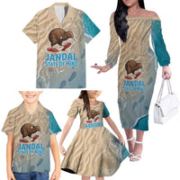 Kiwi Jandal Beach Life Family Matching Off The Shoulder Long Sleeve Dress and Hawaiian Shirt New Zealand Flip Flops Ocean Wave Surf Style TS04 - Polynesian Pride