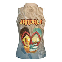 Kiwi Jandal Beach Life Women Sleeveless Polo Shirt New Zealand Flip Flops Ocean Wave Surf Style
