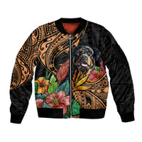 Polynesian Rottweiler Sleeve Zip Bomber Jacket Polynesian Pattern And Rottweiler TS04 Unisex Black - Polynesian Pride