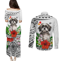 Polynesian Shih Tzu Couples Matching Puletasi Dress and Long Sleeve Button Shirts Polynesian Pattern And Shih Tzu TS04 - Polynesian Pride