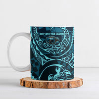 Chuuk Deep Into Truk Lagoon Ceramic Mug Polynesian Tribal Pattern Wreck Diving Teal Ship Art