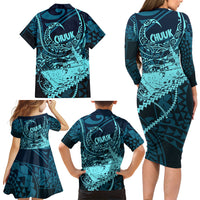 Chuuk Deep Into Truk Lagoon Family Matching Long Sleeve Bodycon Dress and Hawaiian Shirt Polynesian Tribal Pattern Wreck Diving Teal Ship Art TS04 - Polynesian Pride