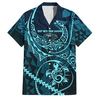 Chuuk Deep Into Truk Lagoon Family Matching Long Sleeve Bodycon Dress and Hawaiian Shirt Polynesian Tribal Pattern Wreck Diving Teal Ship Art TS04 Dad's Shirt - Short Sleeve Blue Black - Polynesian Pride