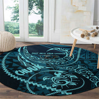 Chuuk Deep Into Truk Lagoon Round Carpet Polynesian Tribal Pattern Wreck Diving Teal Ship Art