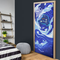 Chuuk Micronesian Roots Door Cover Polynesian Tribal Pattern Hibiscus Flower And Stingray Art