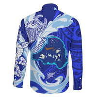 Chuuk Micronesian Roots Family Matching Off The Shoulder Long Sleeve Dress and Hawaiian Shirt Polynesian Tribal Pattern Hibiscus Flower And Stingray Art