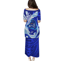 Chuuk Micronesian Roots Family Matching Puletasi and Hawaiian Shirt Polynesian Tribal Pattern Hibiscus Flower And Stingray Art