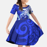 Chuuk Micronesian Roots Kid Short Sleeve Dress Polynesian Tribal Pattern Hibiscus Flower And Stingray Art