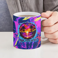 Chuuk Tropical Sunset Coordinates Ceramic Mug Neon Graffiti Polynesian Tribal