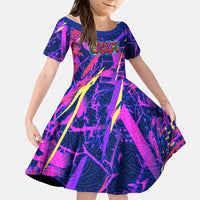 Chuuk Tropical Sunset Coordinates Family Matching Long Sleeve Bodycon Dress and Hawaiian Shirt Neon Graffiti Polynesian Tribal