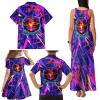 Chuuk Tropical Sunset Coordinates Family Matching Tank Maxi Dress and Hawaiian Shirt Neon Graffiti Polynesian Tribal