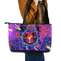 Chuuk Tropical Sunset Coordinates Leather Tote Bag Neon Graffiti Polynesian Tribal