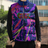 Chuuk Tropical Sunset Coordinates Sleeveless Puffer Jacket Neon Graffiti Polynesian Tribal
