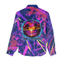 Chuuk Tropical Sunset Coordinates Women Casual Shirt Neon Graffiti Polynesian Tribal