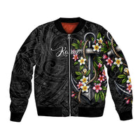 Kosrae Nautical Heritage Bomber Jacket Polynesian Tribal Anchor With Plumeria Tropical Art