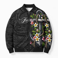 Kosrae Nautical Heritage Bomber Puffer Jacket Polynesian Tribal Anchor With Plumeria Tropical Art